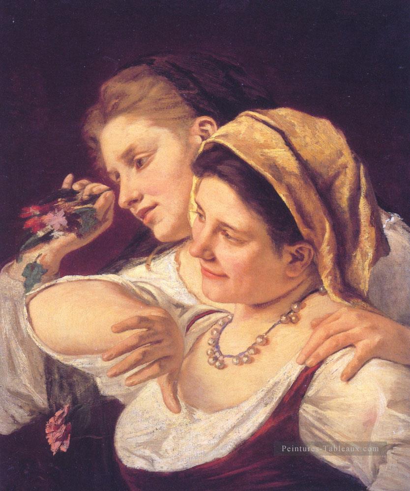 Deux femmes jettent des fleurs mères des enfants Mary Cassatt Peintures à l'huile
